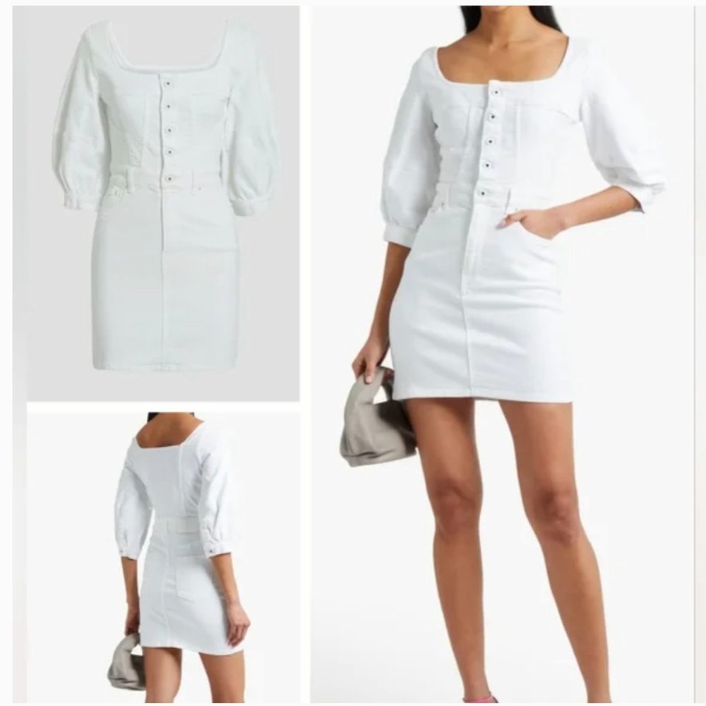 Jonathan Simkhai Standard Poppy Puff-Sleeve Mini Dress in White
